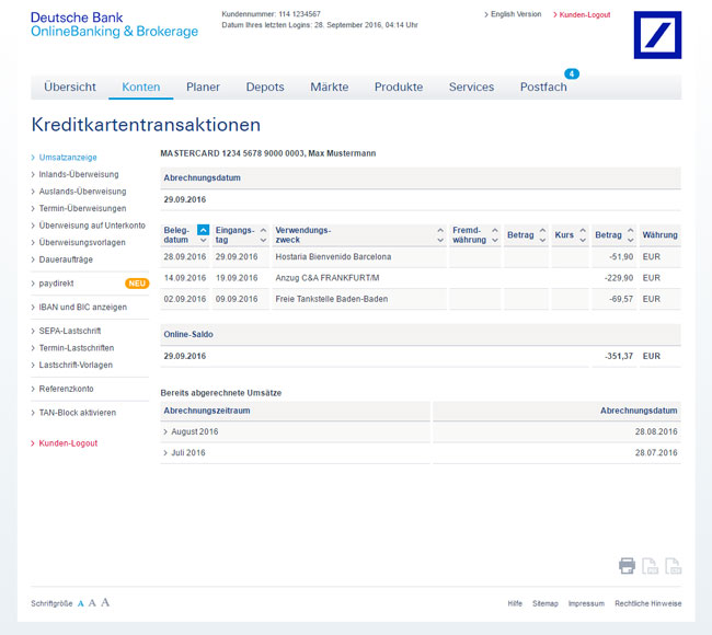 Deutsche Bank Kreditkarte Abrechnungszeitraum