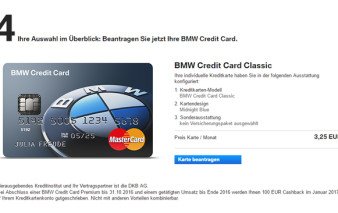 Screenshot Konfigurator BMW Credit Card