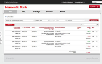 Screenshot Online-Banking Hanseatic Gold Card
