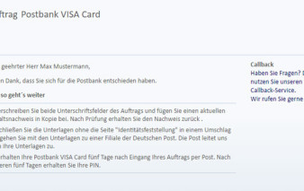 Antragsstrecke Postbank Visa Card