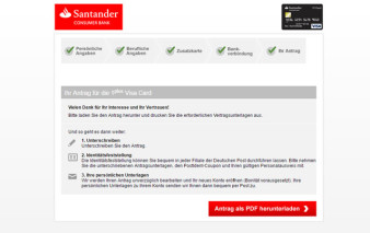 Antragsprozess Santander 1plus Visa Card