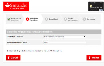 Antragsprozess Santander 1plus Visa Card